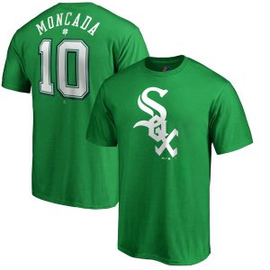 Fantastic Chicago White Sox #10 Yoan Moncada Majestic St. Patrick's Day Stack Player Name & Number T Shirt Kelly Green