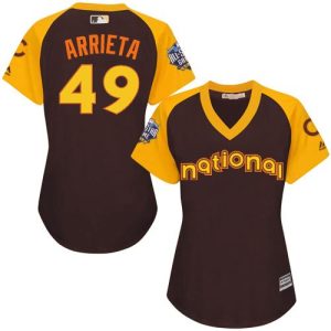 Stunning Cubs #49 Jake Arrieta Brown 2016 All Star National League Women's Stitched MLB Jersey With high demand Don't miss out Order now to wear your team colors