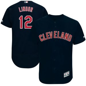 Stunning Guardians #12 Francisco Lindor Navy 2019 Flexbase Authentic Collection Stitched MLB Jersey