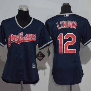Stunning Guardians #12 Francisco Lindor Navy Blue Women's Alternate Stitched MLB Jersey Collectors this is a must have Add it to your collection by ordering