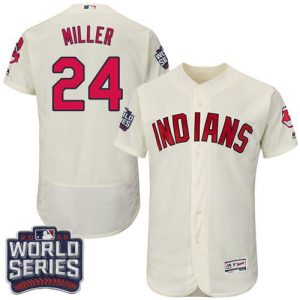 Stunning Guardians #24 Andrew Miller Cream Flexbase Authentic Collection 2016 World Series Bound Stitched MLB Jersey