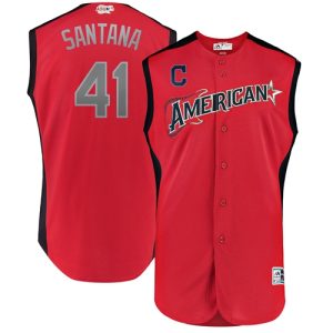 Stunning Guardians #41 Carlos Santana Red 2019 All Star American League Stitched MLB Jersey