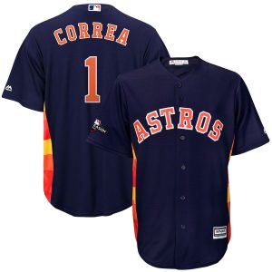 Stunning Houston Astros #1 Carlos Correa Majestic 2019 Postseason Official Cool Base Player Jersey Navy