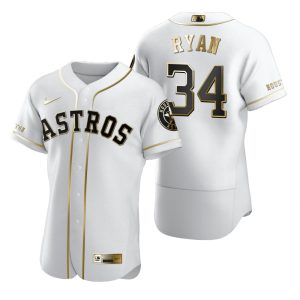 Stunning Houston Astros #34 Nolan Ryan White Nike Men's Authentic Golden Edition MLB Jersey