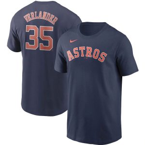 Stunning Houston Astros #35 Justin Verlander Nike Name & Number T Shirt Navy Limited stock Order now to show your love for your team