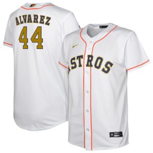 Stunning Houston Astros #44 Yordan Alvarez Nike White/Gold Youth 2023 Gold Collection Replica Player Jersey Sports fans this is your chance Order soon to be part of the action