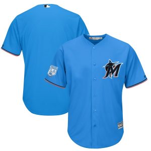 Stunning Marlins Blank Blue 2019 Spring Training Cool Base Stitched MLB Jersey