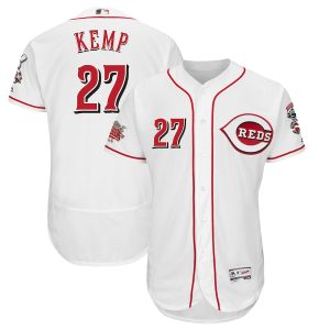 Stunning Men's Reds #27 Matt Kemp Majestic White 150th Anniversary Home Authentic Collection Flex Base Player Jersey