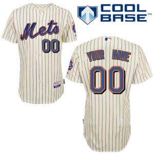 Stunning Mets Personalized Authentic Cream Blue Strip 2010 Cool Base MLB Jersey (S 3XL)
