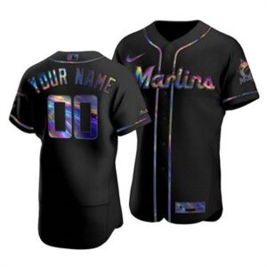 Stunning Miami Marlins Custom Men's Nike Iridescent Holographic Collection MLB Jersey   Black