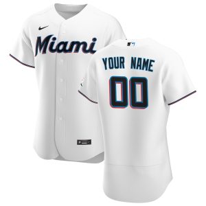 Stunning Miami Marlins Custom Men's Nike White Home 2020 Authentic Player MLB Jersey