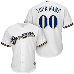 Stunning Milwaukee Brewers Majestic Cool Base Custom Jersey White