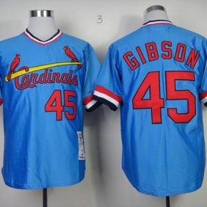 Stunning Mitchell And Ness Cardinals #45 Bob Gibson Blue Throwback Stitched MLB Jersey