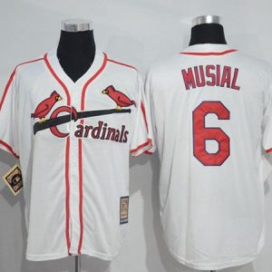 Stunning Mitchell And Ness Cardinals #6 Stan Musial White Throwback Stitched MLB Jersey