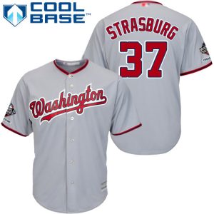 Stunning Nationals #37 Stephen Strasburg Grey New Cool Base 2019 World Series Champions Stitched MLB Jersey