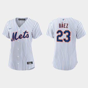 Stunning New York Mets #23 Javier Baez Women's Nike White Home MLB Jersey Collectors this is a must have Add it to your collection by ordering