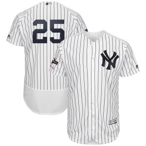 Stunning New York Yankees #25 Gleyber Torres Majestic 2019 Postseason Authentic Flex Base Player Jersey White Navy
