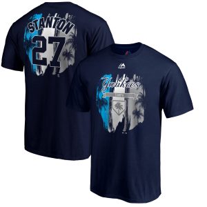 Stunning New York Yankees # 27 Giancarlo Stanton Majestic 2019 Spring Training Big & Tall Name & Number T Shirt Navy