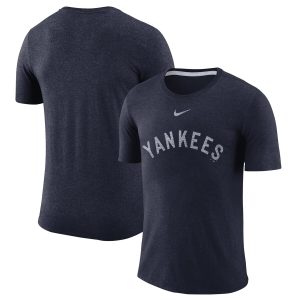 Stunning New York Yankees Nike Wordmark Tri Blend T Shirt Navy