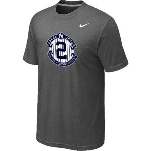Stunning Nike New York Yankees #2 Derek Jeter Official Final Season Commemorative Logo T Shirt Dark Grey