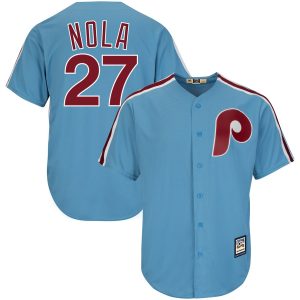 Stunning Philadelphia Phillies #27 Aaron Nola Majestic Alternate Official Cool Base Cooperstown Stitched MLB Jersey Light Blue