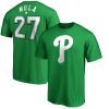 Amazing Philadelphia Phillies #27 Aaron Nola Majestic St. Patrick's Day Stack Player Name & Number T Shirt Kelly Green