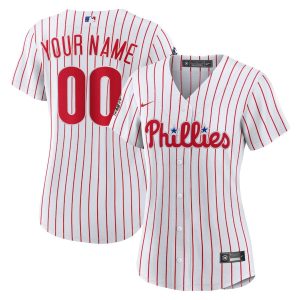 Stunning Philadelphia Phillies Custom Women's Nike  White Red 2022 World Series Home Replica Jersey
