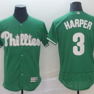 Stunning Phillies #3 Bryce Harper Green Flexbase Authentic Collection St. Patrick's Day Stitched MLB Jersey