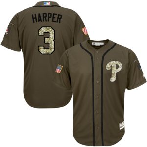 Stunning Phillies #3 Bryce Harper Green Salute to Service Stitched Youth MLB Jersey Be among the first buyers Order now to enjoy top notch quality
