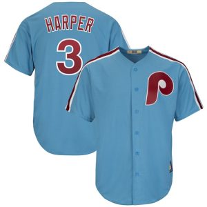 Stunning Phillies #3 Bryce Harper Light Blue New Cool Base Cooperstown Stitched MLB Jersey