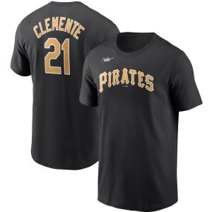 Stunning Pittsburgh Pirates #21 Roberto Clemente Nike Cooperstown Collection Name & Number T Shirt Black Retailers boost your inventory Order now to meet customer demand