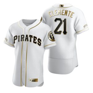 Stunning Pittsburgh Pirates #21 Roberto Clemente White Nike Men's Authentic Golden Edition MLB Jersey