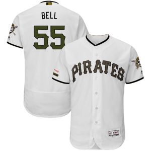 Stunning Pittsburgh Pirates #55 Josh Bell Majestic Alternate Authentic Collection Flex Base Player Jersey White
