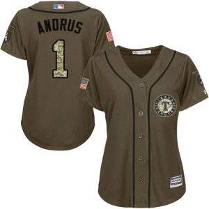 Stunning Rangers #1 Elvis Andrus Green Salute to Service Women's Stitched MLB Jersey For a short time available Grab yours quickly to own a team jersey