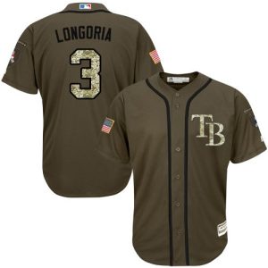 Stunning Rays #3 Evan Longoria Green Salute to Service Stitched MLB Jersey