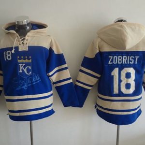 Stunning Royals #18 Ben Zobrist Light Blue Sawyer Hooded Sweatshirt MLB Hoodie