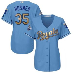 Stunning Royals #35 Eric Hosmer Light Blue Women's 2015 World Series Champions Gold Program Cool Base Stitched MLB Jersey Collectors this is a must have Add it to your collection by ordering