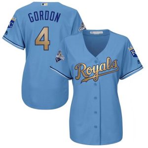 Stunning Royals #4 Alex Gordon Light Blue Women's 2015 World Series Champions Gold Program Cool Base Stitched MLB Jersey For a short time available Grab yours quickly to own a team jersey
