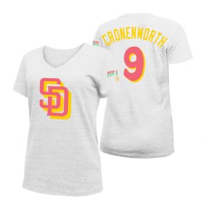 Stunning San Diego Padres #9 Jake Cronenworth 2022 City Connect Women's MLB T Shirt   White For a short time available Grab yours quickly to own a team jersey