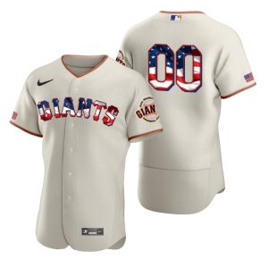 Stunning San Francisco Giants Custom Men's Nike Cream Fluttering USA Flag Limited Edition Authentic MLB Jersey