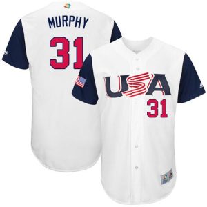 Stunning Team USA #31 Daniel Murphy White 2017 World MLB Classic Authentic Stitched MLB Jersey