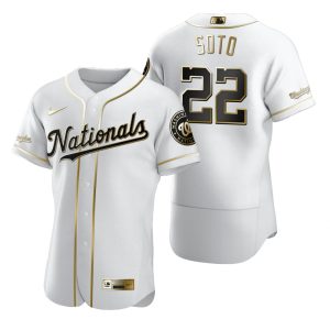 Stunning Washington Nationals #22 Juan Soto White Nike Men's Authentic Golden Edition MLB Jersey