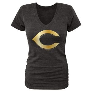 Stunning Women's Cincinnati Reds Fanatics Apparel Gold Collection V Neck Tri Blend T Shirt Black