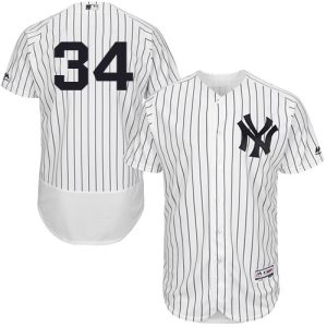 Stunning Yankees #34 J.A. Happ White Strip Flexbase Authentic Collection Stitched MLB Jersey