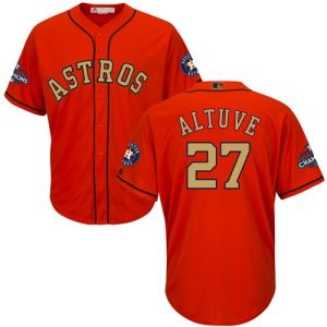 Superb Astros #27 Jose Altuve Orange 2018 Gold Program Cool Base Stitched Youth MLB Jersey Retailers boost your inventory Order now to meet customer demand