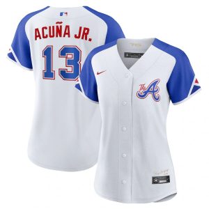 Superb Atlanta Braves #13 Ronald Acuna 2023 City Connect Women's Nike Atlanta Jersey   White Hurry Exclusive offer Place your order immediately for a great jersey