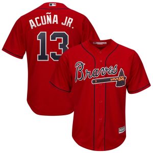 Superb Atlanta Braves #13 Ronald Acuna Jr. Majestic 2019 Alternate Official Cool Base Player Jersey Scarlet