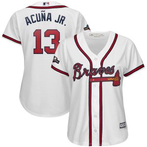 Superb Atlanta Braves #13 Ronald Acuna Jr. Majestic Women's 2019 Postseason Official Cool Base Player Jersey White Sports enthusiasts seize this opportunity Order now to feel the game excitement