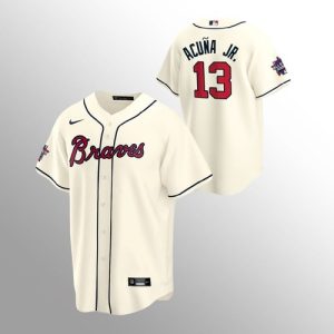 Superb Atlanta Braves #13 Ronald Acuna Jr. Nike 150th Anniversary 2021 World Series Youth MLB Jersey   Cream Sports fans this is your chance Order soon to be part of the action