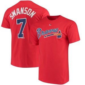Superb Atlanta Braves #7 Dansby Swanson Majestic Official Name & Number T Shirt Scarlet